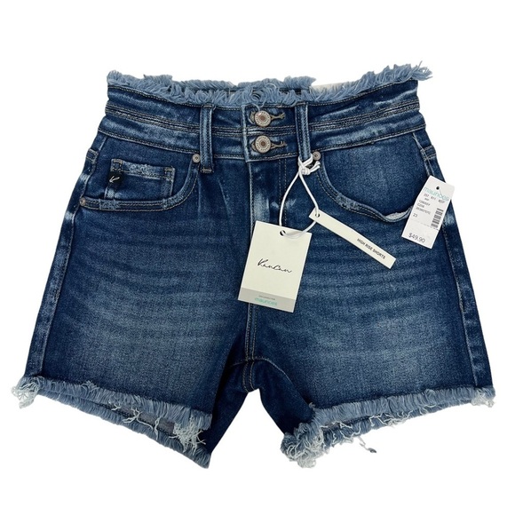 NWT KanCan Women’s High-Rise Blue Jean Shorts Sz 23 (0) Frayed Hems & Waist - Picture 1 of 11